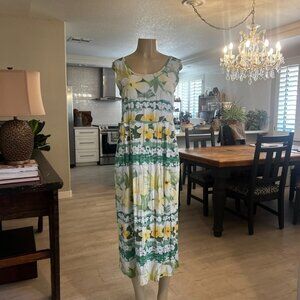 JAMS WORLD Sleeveless Hawaiian Theme Yellow&Green Midi DRESS